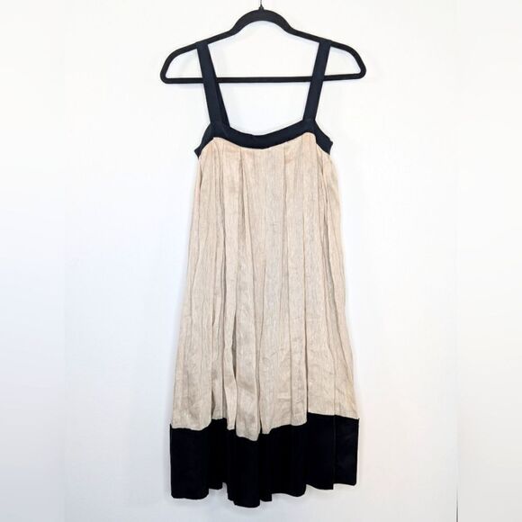Robert Rodriguez Silk Linen Sleeveless Trapeze Mini Dress Black Cream 6 - Picture 1 of 9
